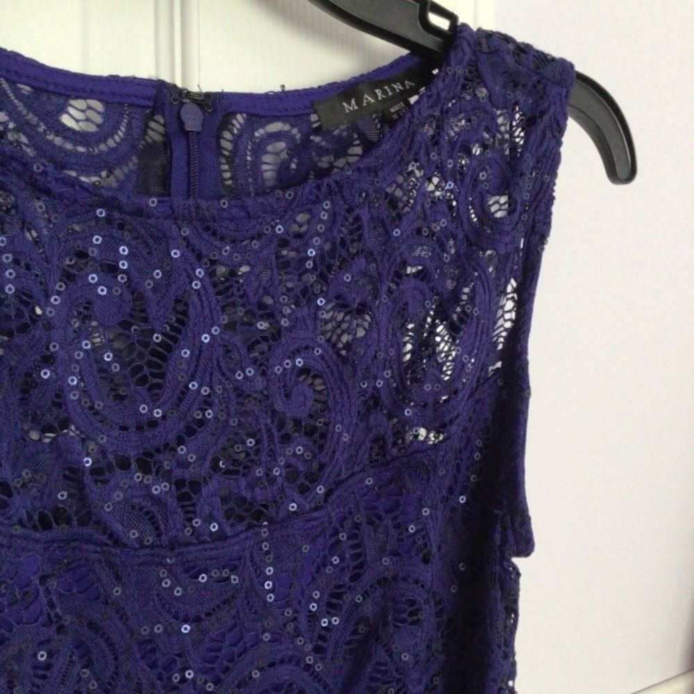 Marina Cocktail Dress, lace/sheer across shoulder, fully lined cobalt, 6 - Picture 2 of 3